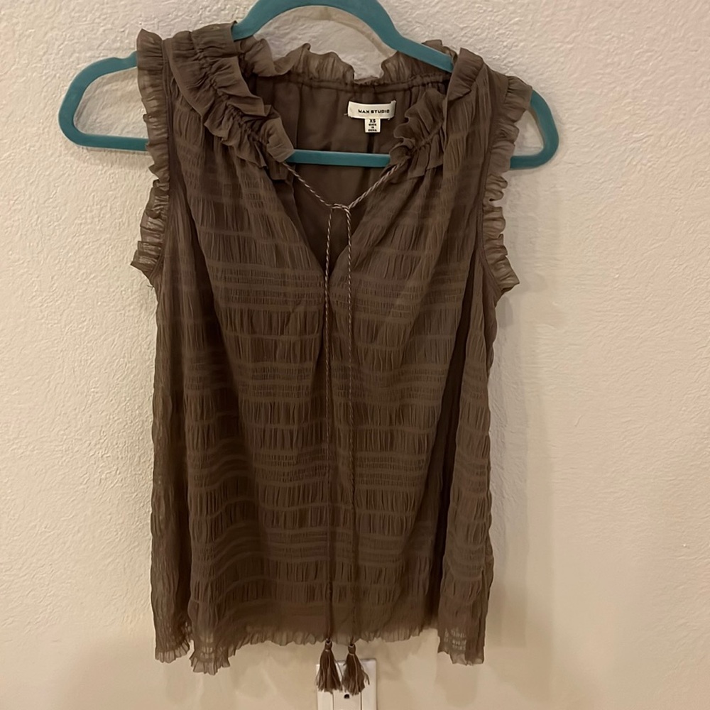 NWOT Max Studio XS Nude Blouse with smocked ruffling chiffon